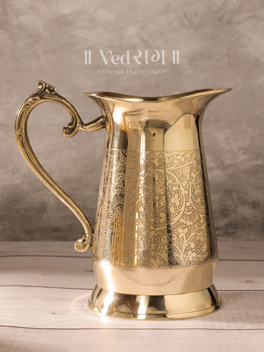 Brass Etching Jar | Handcrafted Decorative Storage Jar | Antique Finish Brass Container for Home & Kitchen
