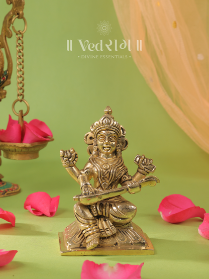Brass Vidya Rupini Saraswati | Goddess of Knowledge & Wisdom | Handcrafted Brass Saraswati Idol for Home, Temple & Study