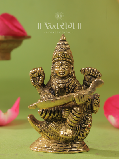 Brass Jnanamayi Saraswati | Goddess of Wisdom & Knowledge | Handcrafted Brass Saraswati Idol for Home & Temple