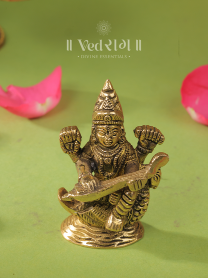 Brass Jnanamayi Saraswati | Goddess of Wisdom & Knowledge | Handcrafted Brass Saraswati Idol for Home & Temple