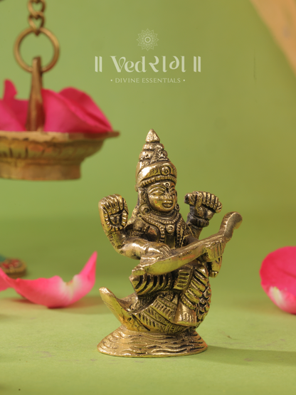 Brass Jnanamayi Saraswati | Goddess of Wisdom & Knowledge | Handcrafted Brass Saraswati Idol for Home & Temple