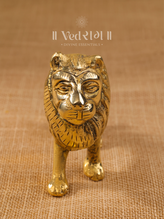 Brass Lion Idol | Powerful  Symbol for Strength, Courage & Success | Handcrafted for Home, Office & Temple | Majestic Decorative Showpiece & Gift Item