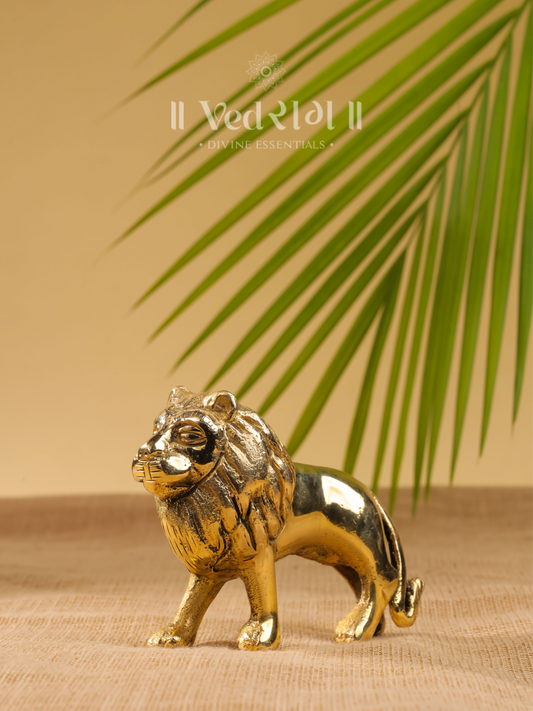 Brass Lion Idol | Powerful  Symbol for Strength, Courage & Success | Handcrafted for Home, Office & Temple | Majestic Decorative Showpiece & Gift Item