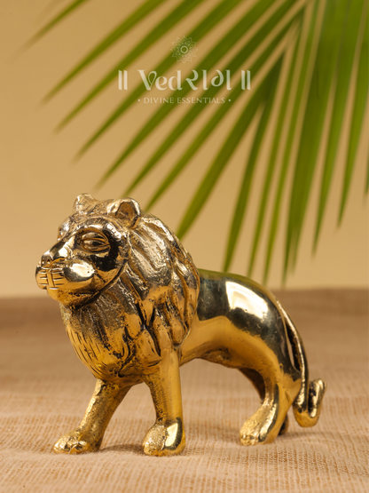 Brass Lion Idol | Powerful  Symbol for Strength, Courage & Success | Handcrafted for Home, Office & Temple | Majestic Decorative Showpiece & Gift Item