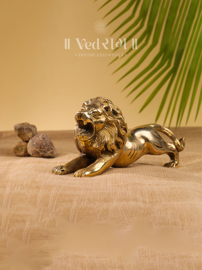 Brass Vyaghrapati Statue | Sacred Tiger God Idol | Handcrafted Brass Murti for Strength & Protection | Spiritual Home & Temple Décor