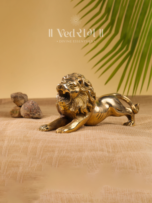 Brass Vyaghrapati Statue | Sacred Tiger God Idol | Handcrafted Brass Murti for Strength & Protection | Spiritual Home & Temple Décor