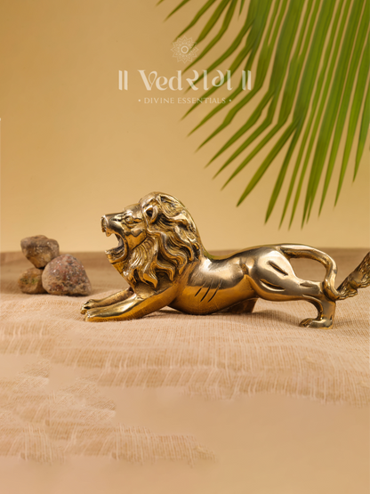 Brass Vyaghrapati Statue | Sacred Tiger God Idol | Handcrafted Brass Murti for Strength & Protection | Spiritual Home & Temple Décor