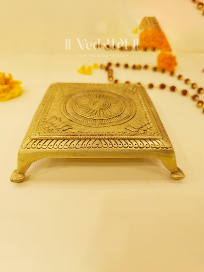 Brass Kamal Chowki | Sacred Lotus Design Pooja Chowki for Idols & Rituals | Handcrafted Brass Platform for Home & Temple