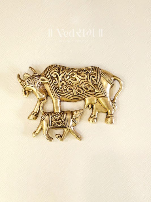Brass Shri Gau Samriddhi | Sacred Cow & Calf Idol for Prosperity & Protection | Handcrafted Brass Kamadhenu Statue for Home & Temple