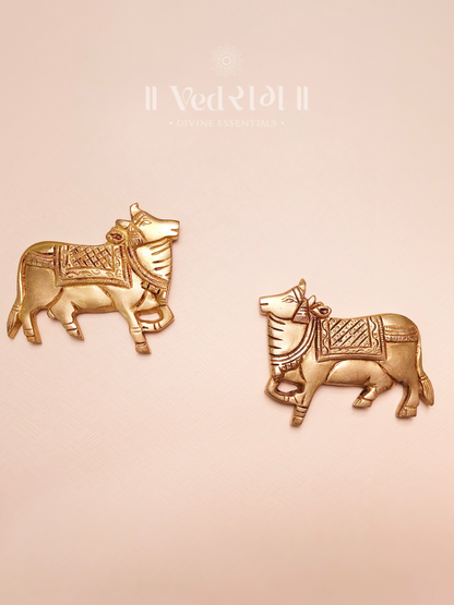 Brass Shri Gau Samriddhi | Sacred Cow & Calf Idol for Prosperity & Protection | Handcrafted Brass Kamadhenu Statue for Home & Temple