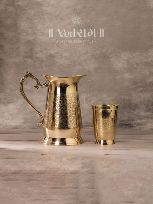 Brass Etching Jar | Handcrafted Decorative Storage Jar | Antique Finish Brass Container for Home & Kitchen